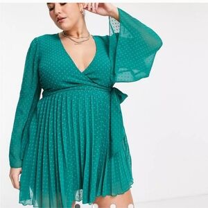 Asos pleated wrap Swiss dot mini dress sz 24